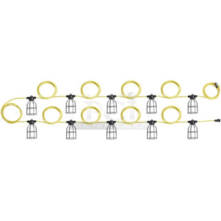 2 BRAND NEW SCRATCH AND DENT! Voltec 08-00198 U-Ground Work Light String with 10 Metal Cages - 100' 12/3 Cord, 150W Bulb Rating. 2 Times Your Bid! 