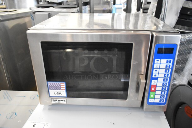 BRAND NEW SCRATCH AND DENT! 2024 Solwave SWA12T Ameri-Series Medium-Duty Stainless Steel Commercial Microwave with Push Button Controls. 120 Volts, 1 Phase.  - Image 2 of 7