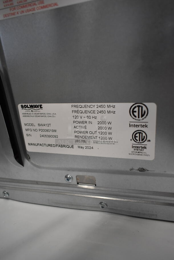 BRAND NEW SCRATCH AND DENT! 2024 Solwave SWA12T Ameri-Series Medium-Duty Stainless Steel Commercial Microwave with Push Button Controls. 120 Volts, 1 Phase.  - Image 7 of 7