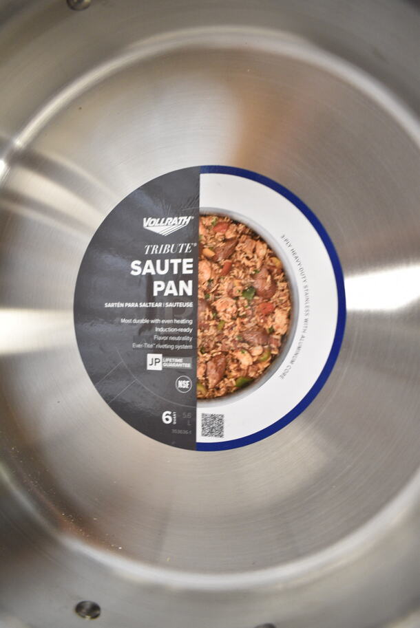 2 BRAND NEW SCRATCH AND DENT! Vollrath Tribute 11" Heavy-Duty Tri-Ply Stainless Steel Stir Fry Pan with Black Silicone Handle 702111 and Vollrath Tribute 6 Qt. Tri-Ply Stainless Steel Saute Pan with Black Silicone Handle 702160. 2 Times Your Bid!  - Image 8 of 9