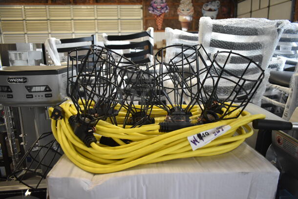 2 BRAND NEW SCRATCH AND DENT! Voltec 08-00198 U-Ground Work Light String with 10 Metal Cages - 100' 12/3 Cord, 150W Bulb Rating. 2 Times Your Bid!  - Image 3 of 6