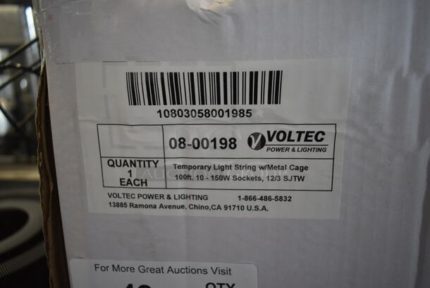 2 BRAND NEW SCRATCH AND DENT! Voltec 08-00198 U-Ground Work Light String with 10 Metal Cages - 100' 12/3 Cord, 150W Bulb Rating. 2 Times Your Bid!  - Image 6 of 6