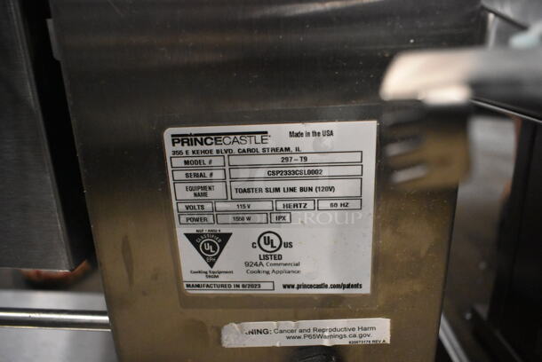 BRAND NEW SCRATCH AND DENT! Prince Castle 297-T9 Stainless Steel Commercial Countertop Slim-Line Vertical Contact Toaster - 2200 Buns / Hour. 115 Volts, 1 Phase. Tested and Working! - Image 7 of 7