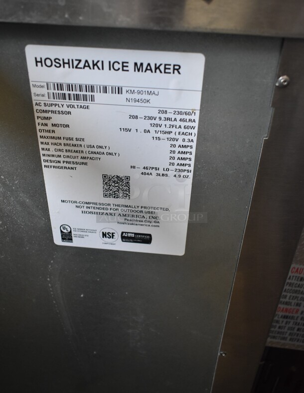 LIKE NEW! Hoshizaki KM-901MAJ Stainless Steel Commercial Crescent Cube Ice Machine - 950 lb. 208-230 Volts, 1 Phase.  - Image 7 of 7