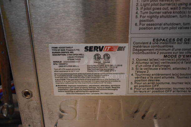 BRAND NEW SCRATCH AND DENT! 2024 ServIt 423GST3WELP Stainless Steel Commercial Propane Gas Powered Three Pan Open Well Steam Table. No Undershelf. 10,500 BTU - Image 7 of 7