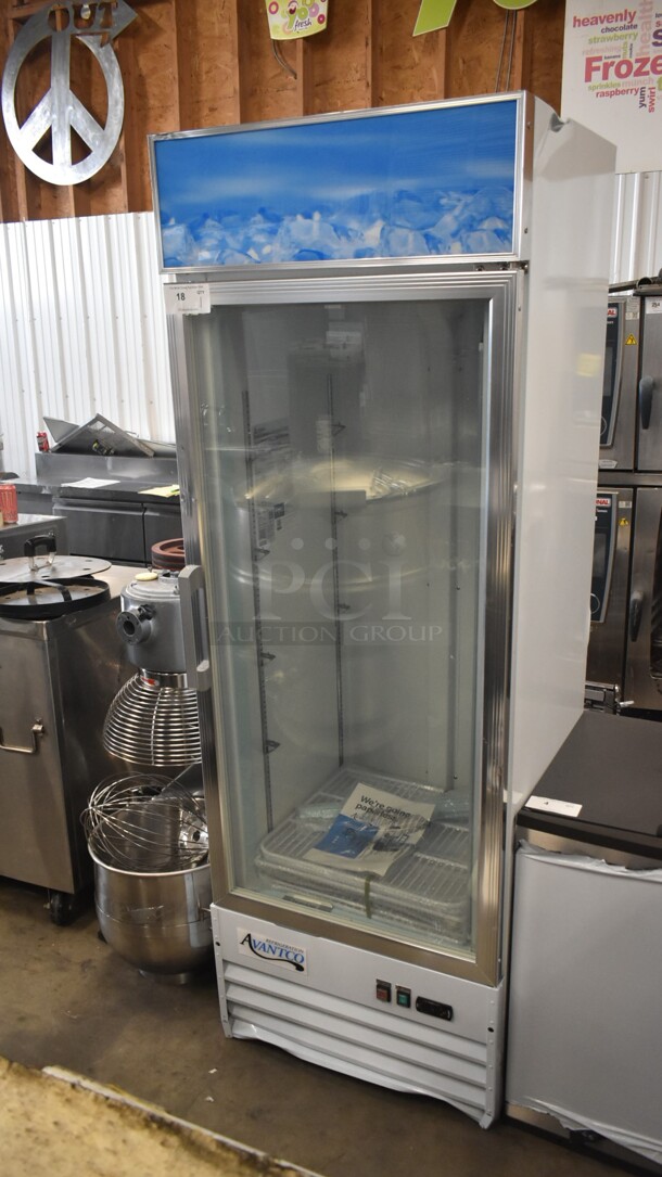 BRAND NEW SCRATCH AND DENT! 2023 Avantco 178GDC12FHCW Metal Commercial 27" White Customizable Swing Glass Door Merchandiser Freezer with LED Lighting and Poly Coated Racks. 115 Volts, 1 Phase. Tested and Working! - Image 2 of 7
