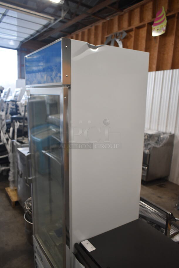 BRAND NEW SCRATCH AND DENT! 2023 Avantco 178GDC12FHCW Metal Commercial 27" White Customizable Swing Glass Door Merchandiser Freezer with LED Lighting and Poly Coated Racks. 115 Volts, 1 Phase. Tested and Working! - Image 3 of 7