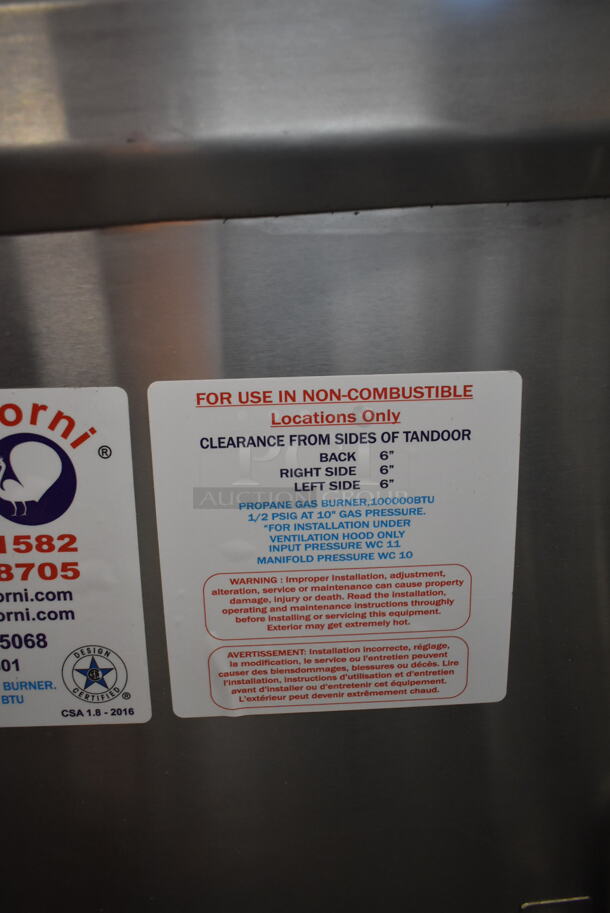 BRAND NEW SCRATCH AND DENT! Morni CS01 Stainless Steel Commercial Floor Style Propane Gas Powered Tandoor Tandoori Oven on Commercial Casters. 100,000 BTU.  - Image 11 of 12