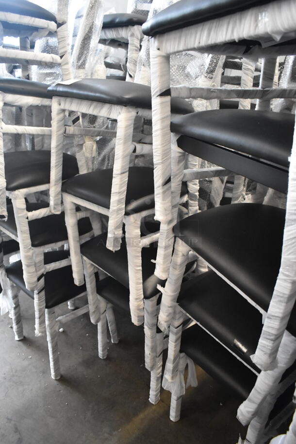 37 BRAND NEW SCRATCH AND DENT! Lancaster Table & Seating 164CMTLADFR  Black Finish Ladder Back Chair with 2 1/2" Black Vinyl Padded Seat. 37 Times Your Bid!  - Image 7 of 8