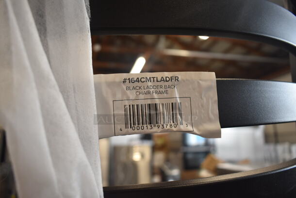 37 BRAND NEW SCRATCH AND DENT! Lancaster Table & Seating 164CMTLADFR  Black Finish Ladder Back Chair with 2 1/2" Black Vinyl Padded Seat. 37 Times Your Bid!  - Image 8 of 8