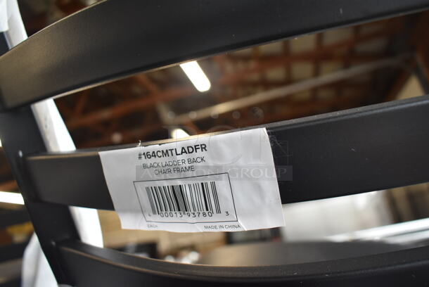 33 BRAND NEW SCRATCH AND DENT! Lancaster Table & Seating 164CMTLADFR  Black Finish Ladder Back Chair with 2 1/2" Black Vinyl Padded Seat. 33 Times Your Bid!  - Image 8 of 8