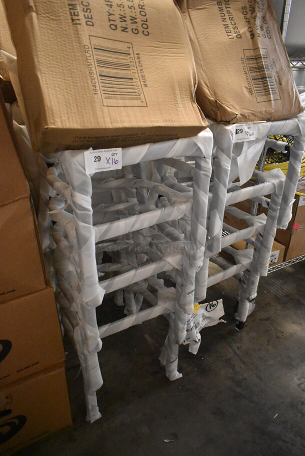 16 BRAND NEW SCRATCH AND DENT! Lancaster Table & Seating 164CMTLADFR  Black Finish Ladder Back Chair Frames with 4 Boxes of 4 164CUSHMTLRD Red 2 1/2" Black Vinyl Padded Seat. 16 Times Your Bid!  - Image 3 of 7