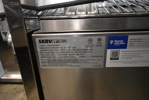 BRAND NEW SCRATCH AND DENT! ServIt 423HDM48SA Stainless Steel Commercial Countertop 48" Self / Full Service 3 Shelf Countertop Heated Display Case with Sliding Doors. See Pictures for Damage. 120 Volts, 1 Phase. Tested and Powers On But Does Not Get Warm - Image 6 of 6