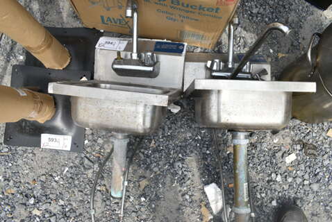 2 Stainless Steel Single Bay Wall Mount Sink w/ Faucet and Handles. 2 Times Your Bid!