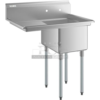 BRAND NEW SCRATCH AND DENT! Regency 600S1162018L 36 1/2" 16 Gauge Stainless Steel One Compartment Commercial Sink with 1 Drainboard - 16" x 20" x 12" Bowl. No Legs. 