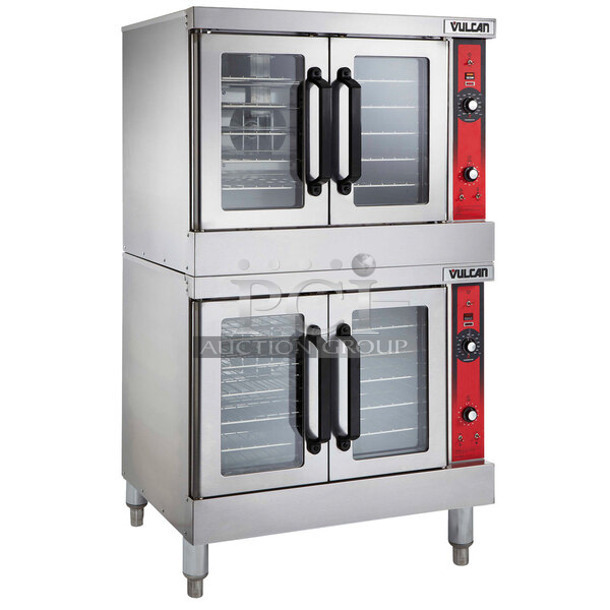 2 BRAND NEW SCRATCH AND DENT! Vulcan VC4ED Stainless Steel Commercial Electric Powered Full Size Convection Oven w/ View Through Doors, Metal Oven Racks and Thermostatic Controls. Does Not Come w/ Legs. 240 Volts, 1/3 Phase. 2 Times Your Bid! 
 - Image 1 of 12