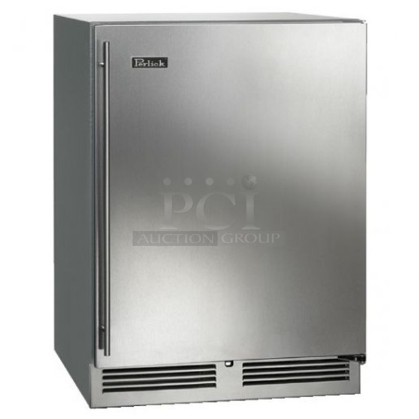 BRAND NEW! 2022 Perlick HC24FS4S-00-SLFLR Stainless Steel Commercial Single Door Undercounter Freezer. 115 Volts, 1 Phase. Tested and Working! - Image 1 of 6