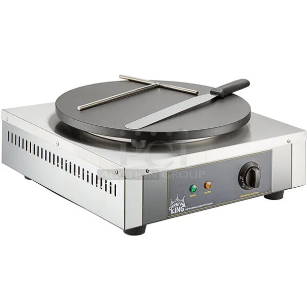 BRAND NEW SCRATCH AND DENT! Carnival King 382TCM16A Stainless Steel Commercial 16" Non-Stick Crepe Maker. 120 Volts, 1 Phase. Tested and Working! - Image 1 of 3