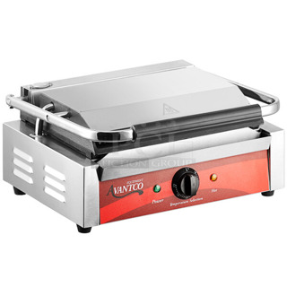 BRAND NEW SCRATCH AND DENT! Avantco 177P75SG Stainless Steel Commercial Countertop Panini Press. 115 Volts, 1 Phase. Tested and Working!