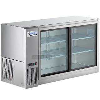 BRAND NEW SCRATCH AND DENT! 2024 Avantco 178UBB60SGTS 60" Stainless Steel Underbar Height Narrow Sliding Glass Door Back Bar Refrigerator with Galvanized Top and LED Lighting. 115 Volts, 1 Phase. Tested and Working!