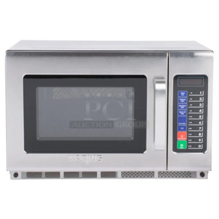 BRAND NEW SCRATCH AND DENT! Waring WMO120 Stainless Steel Commercial Microwave with Push Button Controls. 208/240 Volts, 1 Phase.