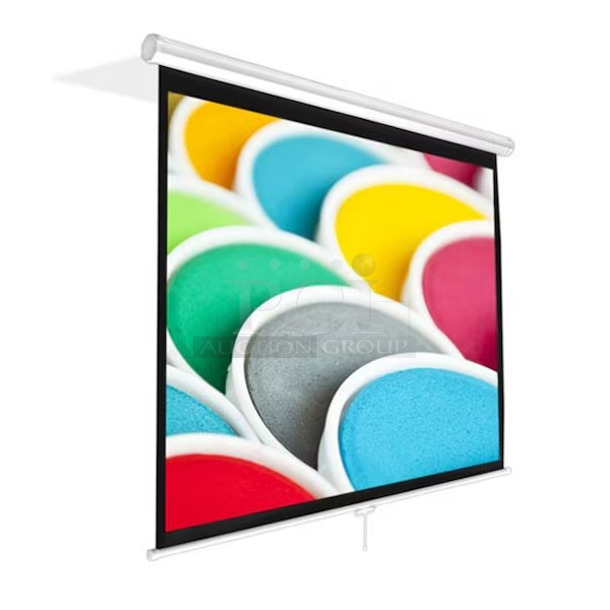 BRAND NEW IN BOX! Pyle PRJSM9406 Universal 84-Inch Roll-Down Pull-Down Manual Projection Screen - 50.3 in. x 67.3 in. Matte White - Image 1 of 5