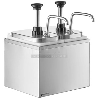 BRAND NEW SCRATCH AND DENT! ServSense 651PDS2QT2S  Double 2 Qt. Stainless Steel Condiment Dispenser - 2 Stainless Steel Pumps with Adjustable Portion Control