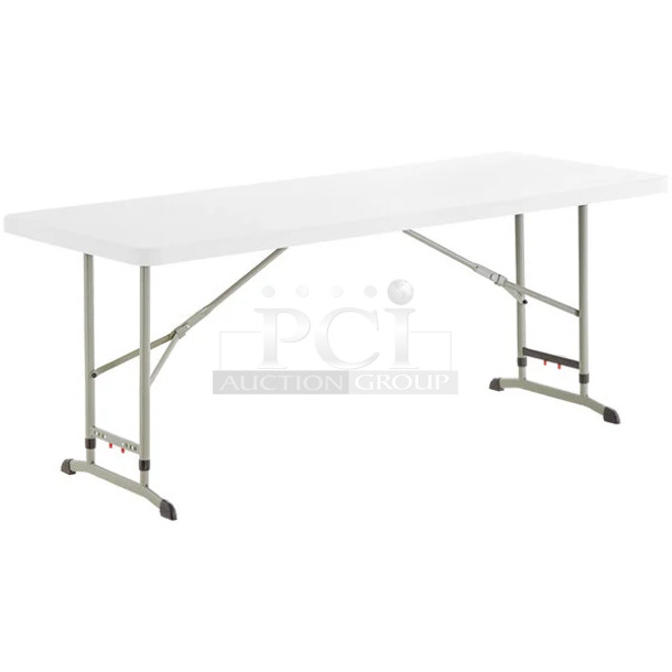 5 BRAND NEW SCRATCH AND DENT! Lancaster Table & Seating 384YCZ7230AD 30" x 72" Granite White Heavy-Duty Blow Molded 27 1/2"-39" Adjustable Height Plastic Folding Table. 5 Times Your Bid! May Be Missing Pieces.  - Image 1 of 3
