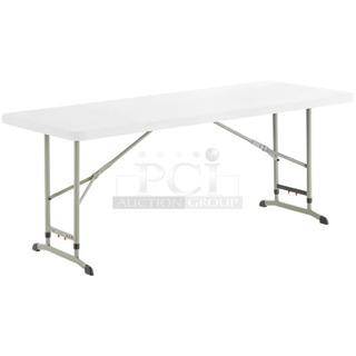 5 BRAND NEW SCRATCH AND DENT! Lancaster Table & Seating 384YCZ7230AD 30" x 72" Granite White Heavy-Duty Blow Molded 27 1/2"-39" Adjustable Height Plastic Folding Table. 5 Times Your Bid! May Be Missing Pieces. 