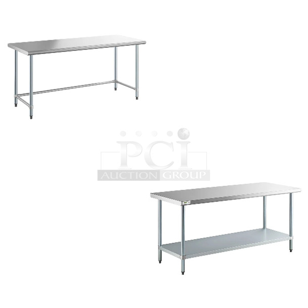 2 BRAND NEW SCRATCH AND DENT! Items Including Steelton 522ETOB3072 30" x 72" 18-Gauge 430 Stainless Steel Open Base Work Table and Regency 600T3072G 30" x 72" 18-Gauge 304 Stainless Steel Commercial Work Table with Galvanized Legs and Undershelf. 2 Times Your Bid! May Be Missing Pieces.  - Image 1 of 4