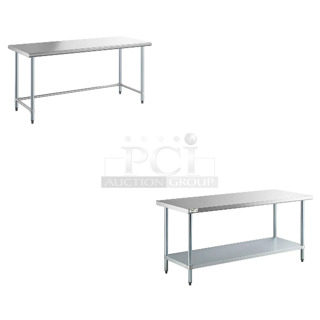 2 BRAND NEW SCRATCH AND DENT! Items Including Steelton 522ETOB3072 30" x 72" 18-Gauge 430 Stainless Steel Open Base Work Table and Regency 600T3072G 30" x 72" 18-Gauge 304 Stainless Steel Commercial Work Table with Galvanized Legs and Undershelf. 2 Times Your Bid! May Be Missing Pieces. 