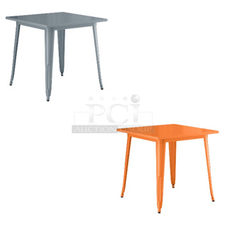 2 BRAND NEW SCRATCH AND DENT! Items Including Lancaster Table & Seating 164DA3232CHR Alloy Series 32" x 32" Charcoal Standard Height Outdoor Table and Lancaster Table & Seating 164DA3232ORG Alloy Series 32" x 32" Amber Orange Standard Height Outdoor Table. 2 Times Your Bid! May Be Missing Pieces. 