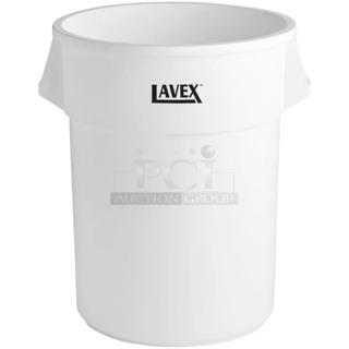 6 BRAND NEW SCRATCH AND DENT! Lavex 475TCRND55WH 55 Gallon White Round Commercial Trash Can w/ Lids. 6 Times Your Bid!