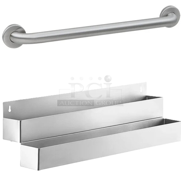 2 BRAND NEW SCRATCH AND DENT! Items Including Bobrick B-5806X36 36" Stainless Steel Satin Finish Handicapped Restroom Grab Bar and Steelton 712B5536D Stainless Steel Double Tier Speed Rail - 36". 2 Times Your Bid!  - Image 1 of 6