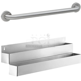 2 BRAND NEW SCRATCH AND DENT! Items Including Bobrick B-5806X36 36" Stainless Steel Satin Finish Handicapped Restroom Grab Bar and Steelton 712B5536D Stainless Steel Double Tier Speed Rail - 36". 2 Times Your Bid! 