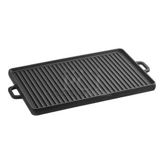 BRAND NEW SCRATCH AND DENT! 825CIG2113 Valor 21 1/2" x 13 1/2" Pre-Seasoned Reversible Cast Iron Griddle and Grill Pan with Handles. 