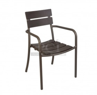 40 BRAND NEW SCRATCH AND DENT! BFM Seating PH301CBR-BZ Metal Brown Teak Finish Patio Arm Chair. 40 Times Your Bid! 