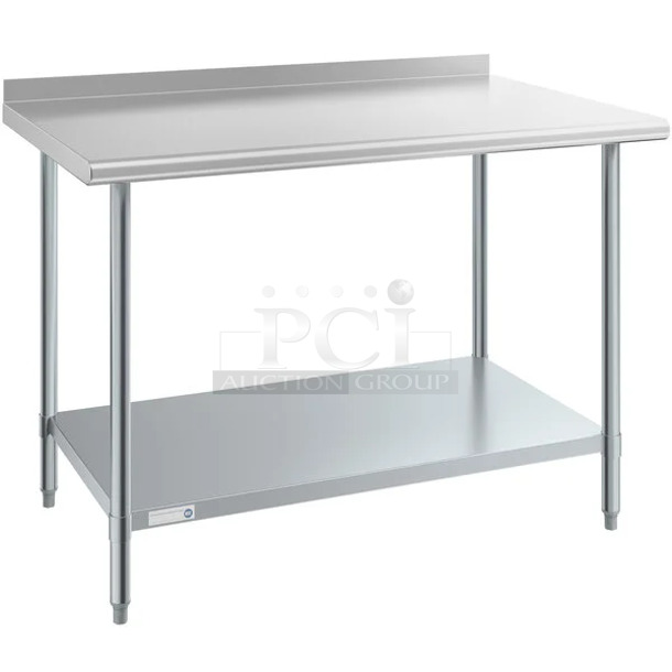 BRAND NEW SCRATCH AND DENT! Steelton 522ETSG30482 30" x 48" 18 Gauge 430 Stainless Steel Work Table with Undershelf and 2" Rear Upturn - Image 1 of 6