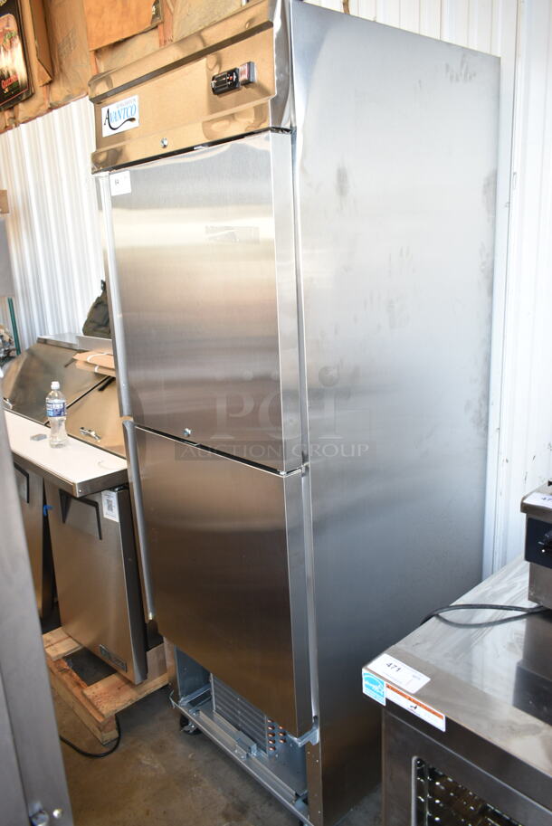 BRAND NEW SCRATCH AND DENT! 2023 Avantco 178SS1F2HC Stainless Steel Commercial 2 Half Size Door Reach In Freezer w/ Poly Coated Racks on Commercial Casters. 115 Volts, 1 Phase. Tested and Working! - Image 2 of 10