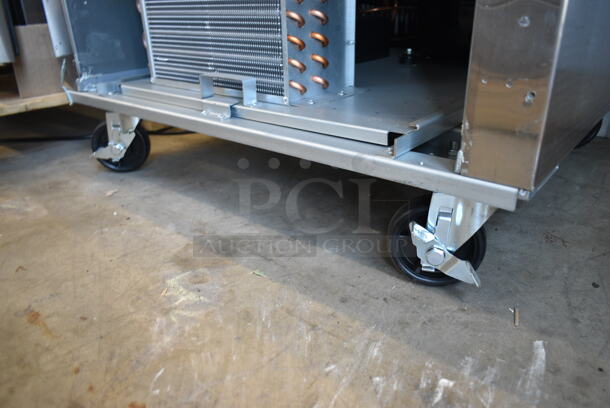BRAND NEW SCRATCH AND DENT! 2023 Avantco 178SS1F2HC Stainless Steel Commercial 2 Half Size Door Reach In Freezer w/ Poly Coated Racks on Commercial Casters. 115 Volts, 1 Phase. Tested and Working! - Image 4 of 10
