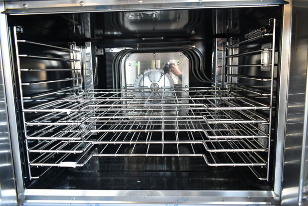 2 BRAND NEW SCRATCH AND DENT! Vulcan VC4ED Stainless Steel Commercial Electric Powered Full Size Convection Oven w/ View Through Doors, Metal Oven Racks and Thermostatic Controls. Does Not Come w/ Legs. 240 Volts, 1/3 Phase. 2 Times Your Bid! 
 - Image 7 of 12