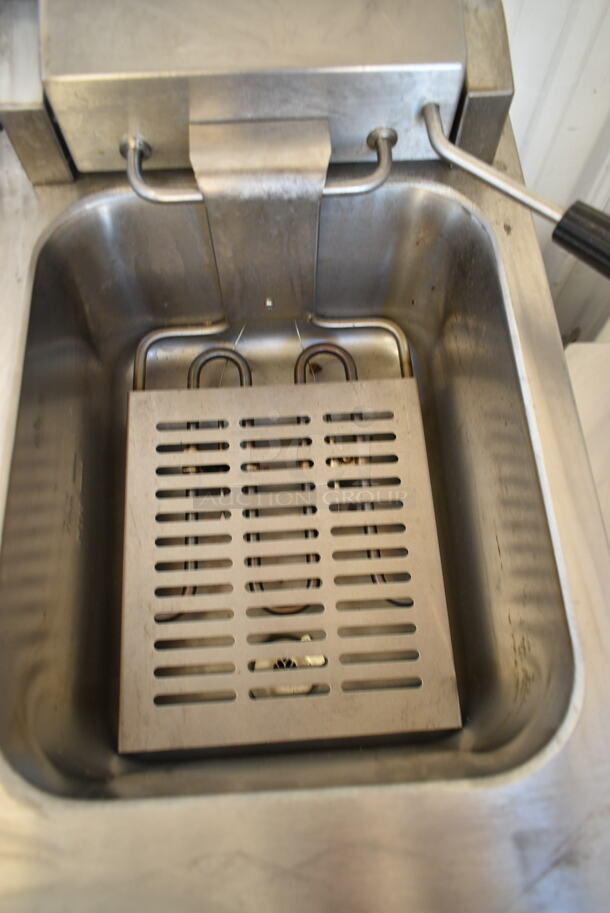BRAND NEW SCRATCH AND DENT! 2023 Crosson EF-6V-2 Stainless Steel Commercial Countertop Electric Powered 2 Bay Fryer w/ 2 Metal Fry Baskets and 2 Lids. 120 Volts, 1 Phase. - Image 5 of 8
