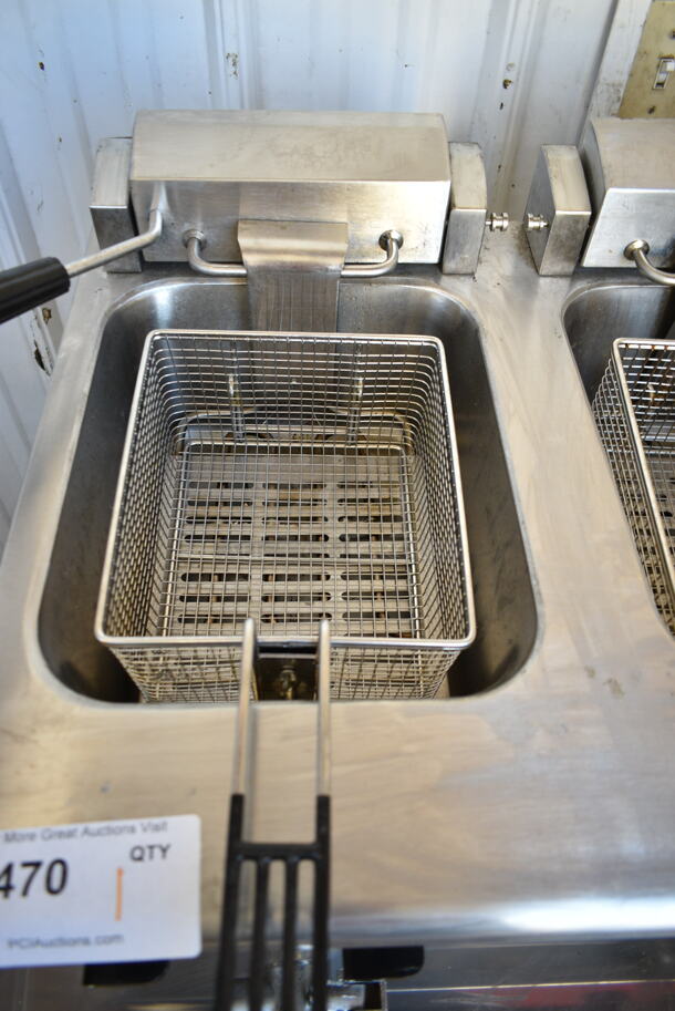 BRAND NEW SCRATCH AND DENT! 2023 Crosson EF-6V-2 Stainless Steel Commercial Countertop Electric Powered 2 Bay Fryer w/ 2 Metal Fry Baskets and 2 Lids. 120 Volts, 1 Phase. - Image 6 of 8