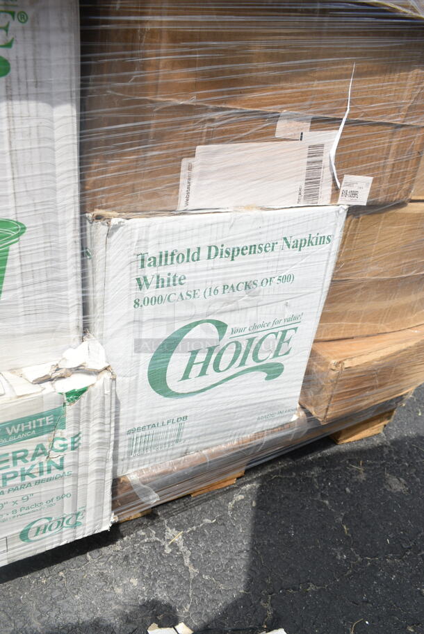PALLET LOT of 33 BRAND NEW Boxes 395TO991 EcoChoice 9" x 9" x 3" Compostable Sugarcane / Bagasse 1 Compartment Take-Out Box - 200/Case, 2 Box 394360M Noble Products Powdered Disposable Vinyl Gloves for Foodservice - 1000/Case,  394360L Noble Products Powdered Disposable Vinyl Gloves for Foodservice - 1000/Case, 130BKFKSNSPH Choice Black Heavy Weight Wrapped Plastic Cutlery Pack with Napkin and Salt and Pepper Packets - 500/Case, 127P400 Choice 4 oz. Black Plastic Souffle Cup / Portion Cup - 2500/Case, 2 Box 5001BNAP Choice 1-Ply White Beverage / Cocktail Napkin - 4000/Case, 966TALLFLDB Choice White Tall-Fold 6" x 13" Dispenser Napkin - 8000/Case, Choice 9" Round Dome Take Out Lids, 5005DNAPFLTE Choice Touchstone 14" x 14" White Linen-Feel Flat-Packed Dinner Napkin, 395SP10 EcoChoice Compostable Sugarcane / Bagasse 10" x 10" Square Plate - 300/Case, 5013858 Lavex Li'l Herc 55-60 Gallon 1.2 Mil 38" x 58" Low Density Medium-Duty Black Trash Bag / Can Liner - 100/Case, 5008W Choice 8 oz. Tall White Poly Paper Hot Cup - 1000/Case, 2 Box 795PTOBK3 Choice 7 3/4" x 5 1/2" x 2 1/2" Black Microwavable Folded Paper #3 Take-Out Container - 200/Case, Dart 9CPWC Concorde 9" 3 Compartment White Non-Laminated Round Foam Plate, 485WB9NEONW Choice 9" Neon Extra Wide Pointed Wrapped Boba Straw - 1600/Case, 612DS3COMP Choice 8 1/2"x 6 3/8" 3-Compartment Oblong Foil Take-Out Container with Board Lid - 250/Case. 33 Times Your Bid! - Image 8 of 12