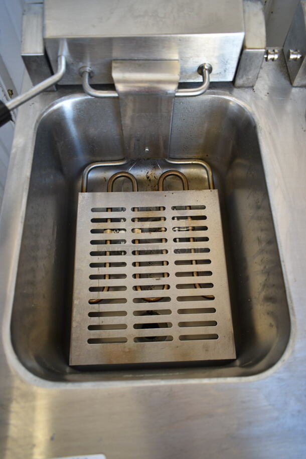BRAND NEW SCRATCH AND DENT! 2023 Crosson EF-6V-2 Stainless Steel Commercial Countertop Electric Powered 2 Bay Fryer w/ 2 Metal Fry Baskets and 2 Lids. 120 Volts, 1 Phase. - Image 7 of 8