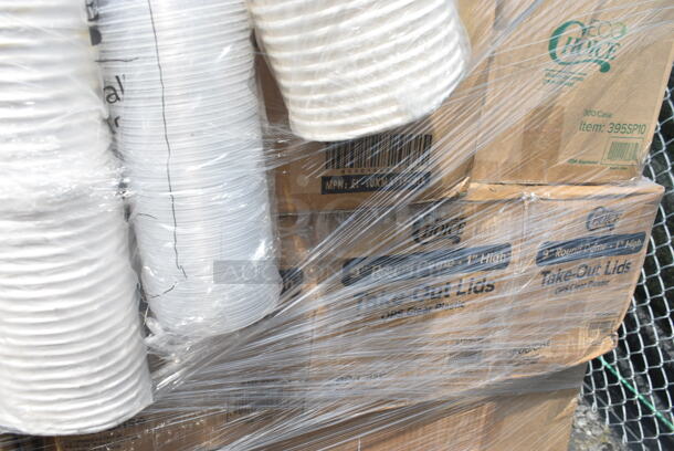 PALLET LOT of 33 BRAND NEW Boxes 395TO991 EcoChoice 9" x 9" x 3" Compostable Sugarcane / Bagasse 1 Compartment Take-Out Box - 200/Case, 2 Box 394360M Noble Products Powdered Disposable Vinyl Gloves for Foodservice - 1000/Case,  394360L Noble Products Powdered Disposable Vinyl Gloves for Foodservice - 1000/Case, 130BKFKSNSPH Choice Black Heavy Weight Wrapped Plastic Cutlery Pack with Napkin and Salt and Pepper Packets - 500/Case, 127P400 Choice 4 oz. Black Plastic Souffle Cup / Portion Cup - 2500/Case, 2 Box 5001BNAP Choice 1-Ply White Beverage / Cocktail Napkin - 4000/Case, 966TALLFLDB Choice White Tall-Fold 6" x 13" Dispenser Napkin - 8000/Case, Choice 9" Round Dome Take Out Lids, 5005DNAPFLTE Choice Touchstone 14" x 14" White Linen-Feel Flat-Packed Dinner Napkin, 395SP10 EcoChoice Compostable Sugarcane / Bagasse 10" x 10" Square Plate - 300/Case, 5013858 Lavex Li'l Herc 55-60 Gallon 1.2 Mil 38" x 58" Low Density Medium-Duty Black Trash Bag / Can Liner - 100/Case, 5008W Choice 8 oz. Tall White Poly Paper Hot Cup - 1000/Case, 2 Box 795PTOBK3 Choice 7 3/4" x 5 1/2" x 2 1/2" Black Microwavable Folded Paper #3 Take-Out Container - 200/Case, Dart 9CPWC Concorde 9" 3 Compartment White Non-Laminated Round Foam Plate, 485WB9NEONW Choice 9" Neon Extra Wide Pointed Wrapped Boba Straw - 1600/Case, 612DS3COMP Choice 8 1/2"x 6 3/8" 3-Compartment Oblong Foil Take-Out Container with Board Lid - 250/Case. 33 Times Your Bid! - Image 9 of 12