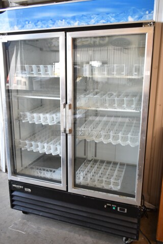 Avantco G1.2BM2F-HC Metal Commercial 2 Door Reach In Freezer Merchandiser w/ Poly Coated Racks on Commercial Casters. 115 Volts, 1 Phase. Tested and Working!