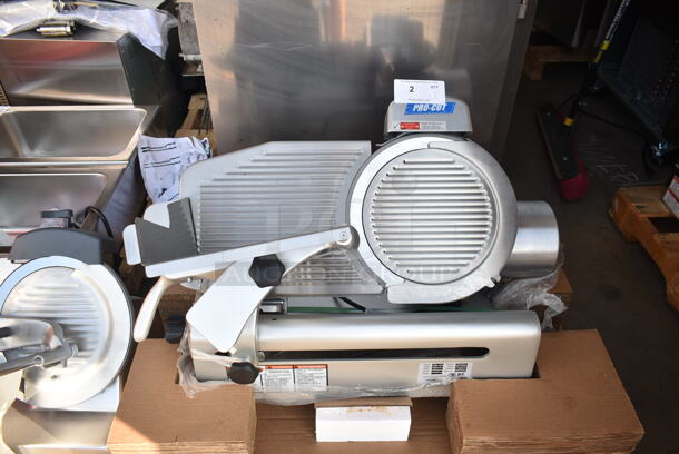 BRAND NEW SCRATCH AND DENT! 2024 Pro-Cut KMS-13 Stainless Steel Commercial Countertop 13" Automatic Meat Slicer w/ Blade Sharpener. 115 Volts, 1 Phase. Tested and Working! - Image 2 of 9