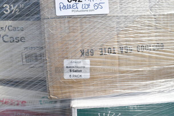 PALLET LOT of 25 BRAND NEW Boxes Including 795PTOBK4 Choice Black Microwavable Folded Paper #4 Take-Out Container 7 3/4" x 5 1/2" x 3 1/2" - 160/Case, 2 Box 612FHL1230 Choice Foil Steam Table Pan Lid - Half Size - 100/Case, 394360XL Noble Products Clear Powdered Disposable Vinyl Gloves for Foodservice - Extra Large - 1000/Case, Uniqify Polka Dotty Ice Cream Cups, 395RP09 EcoChoice Compostable Sugarcane / Bagasse 9" Plate - 500/Case, 148HD8COMBO Choice Heavy Duty 8 oz. Microwavable Translucent Plastic Deli Container and Lid Combo Pack - 240/Case. 25 Times Your Bid! - Image 5 of 12