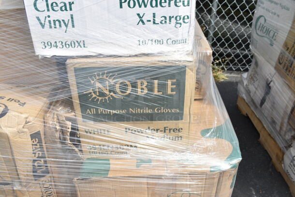 PALLET LOT of 25 BRAND NEW Boxes Including 795PTOBK4 Choice Black Microwavable Folded Paper #4 Take-Out Container 7 3/4" x 5 1/2" x 3 1/2" - 160/Case, 2 Box 612FHL1230 Choice Foil Steam Table Pan Lid - Half Size - 100/Case, 394360XL Noble Products Clear Powdered Disposable Vinyl Gloves for Foodservice - Extra Large - 1000/Case, Uniqify Polka Dotty Ice Cream Cups, 395RP09 EcoChoice Compostable Sugarcane / Bagasse 9" Plate - 500/Case, 148HD8COMBO Choice Heavy Duty 8 oz. Microwavable Translucent Plastic Deli Container and Lid Combo Pack - 240/Case. 25 Times Your Bid! - Image 7 of 12